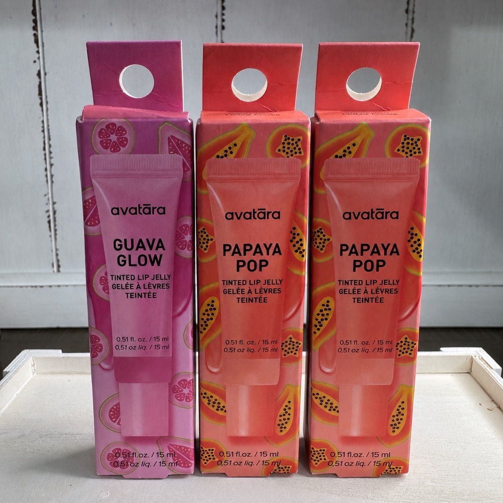Avatara Tinted Lip Jelly 3pk Guava Glow Papaya Pop Soft Pink Coral Vegan NEW
